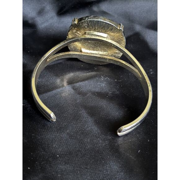 Pharaoh Egyptian Revival Cuff Bracelet Blue Glass & Gold Tone Statement Bracelet - Picture 10 of 13